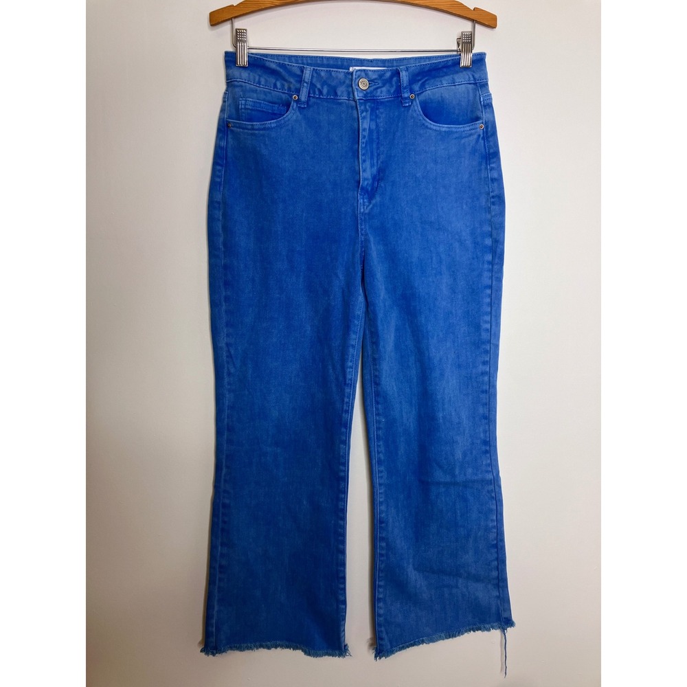 Zenana Wide Leg Jeans Womens Size M Blue Excellent Raw Hem Cropped DMP-1847A